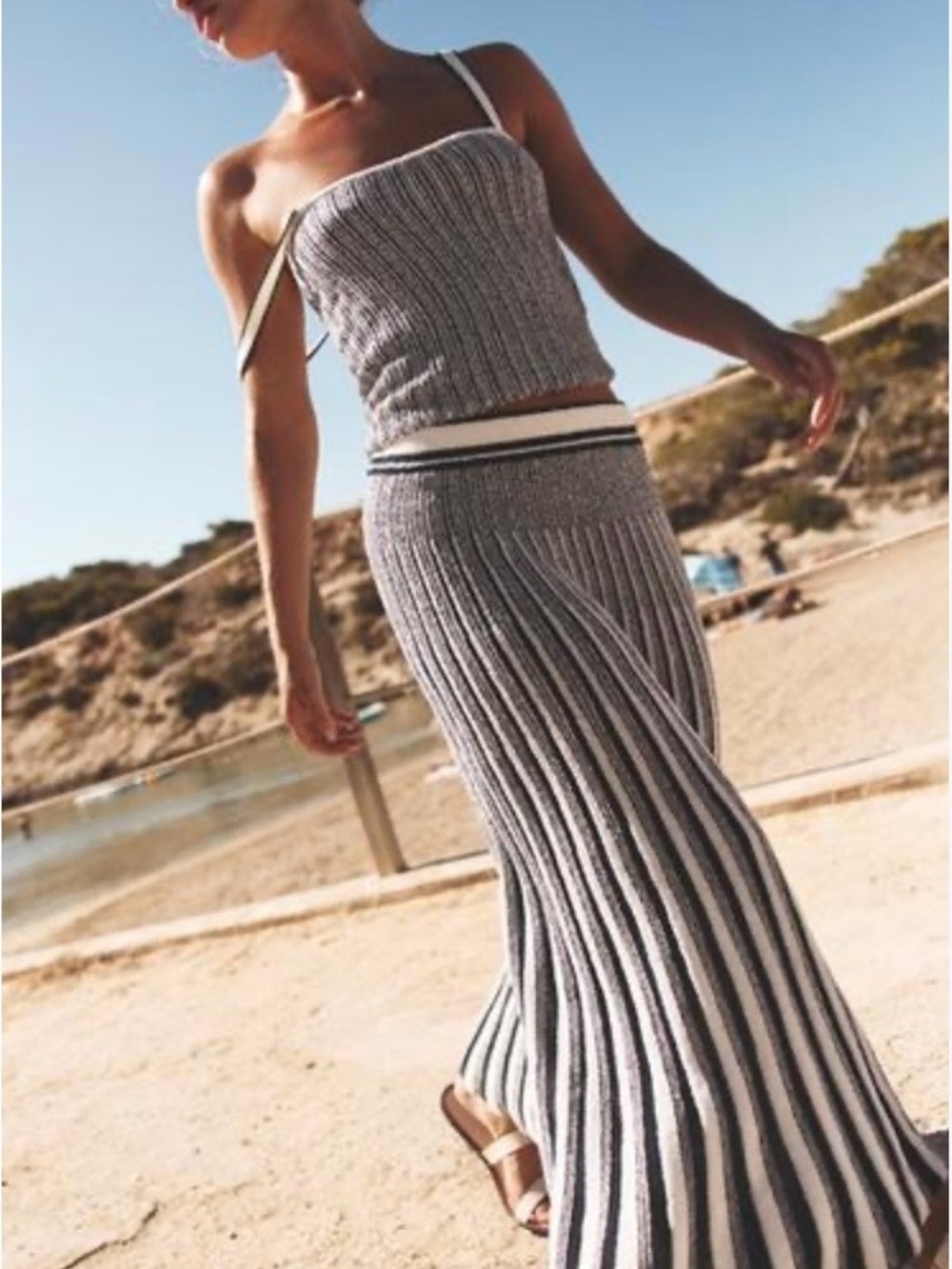 Zara Navy Striped Knit Maxi Skirt and top